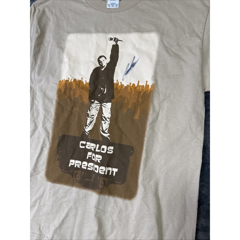 Vintage Carlos Mencia Comedian Graphic T-Shirt Carlos President Y2K Signed Sz M - Picture 4 of 9